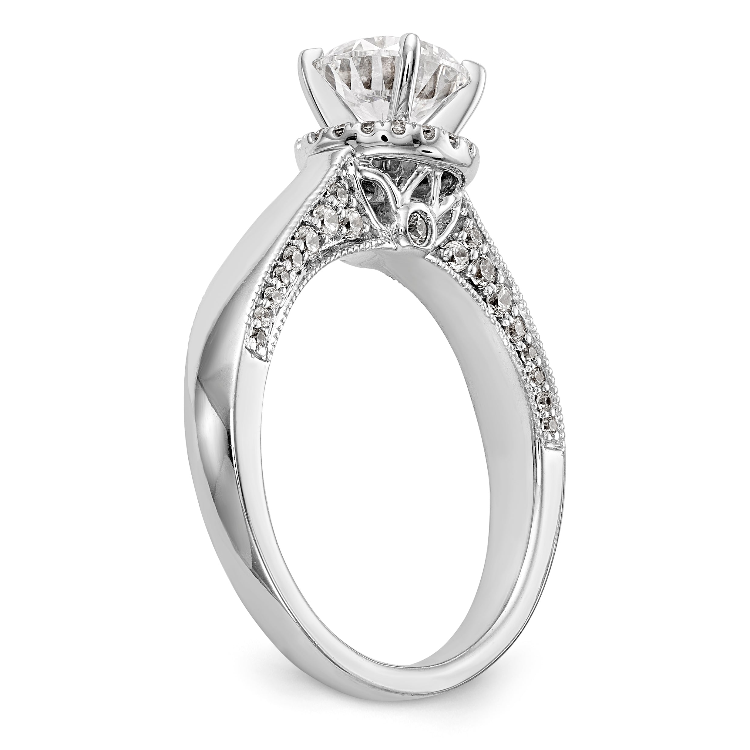 14K White Gold Round Simulated Diamond Halo Engagement Ring