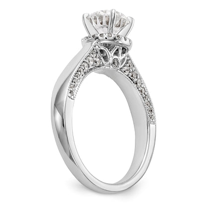 14K White Gold Round Simulated Diamond Halo Engagement Ring