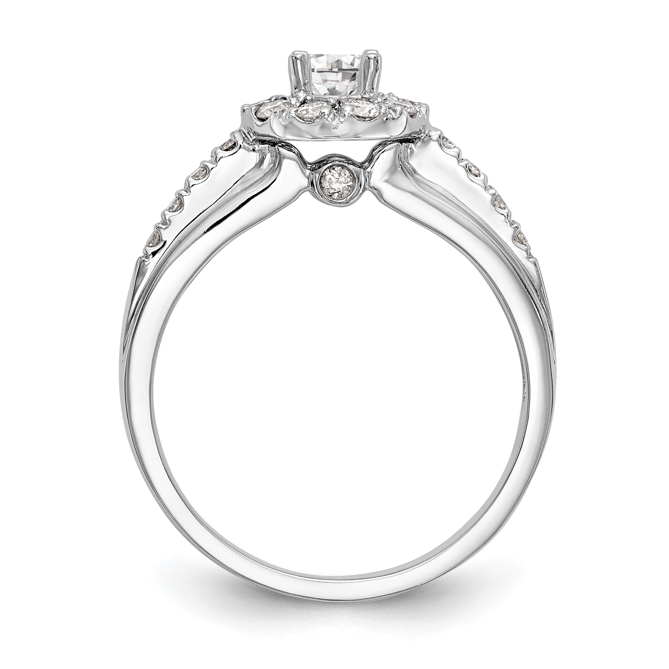 14K White Gold Round Simulated Diamond Halo Engagement Ring