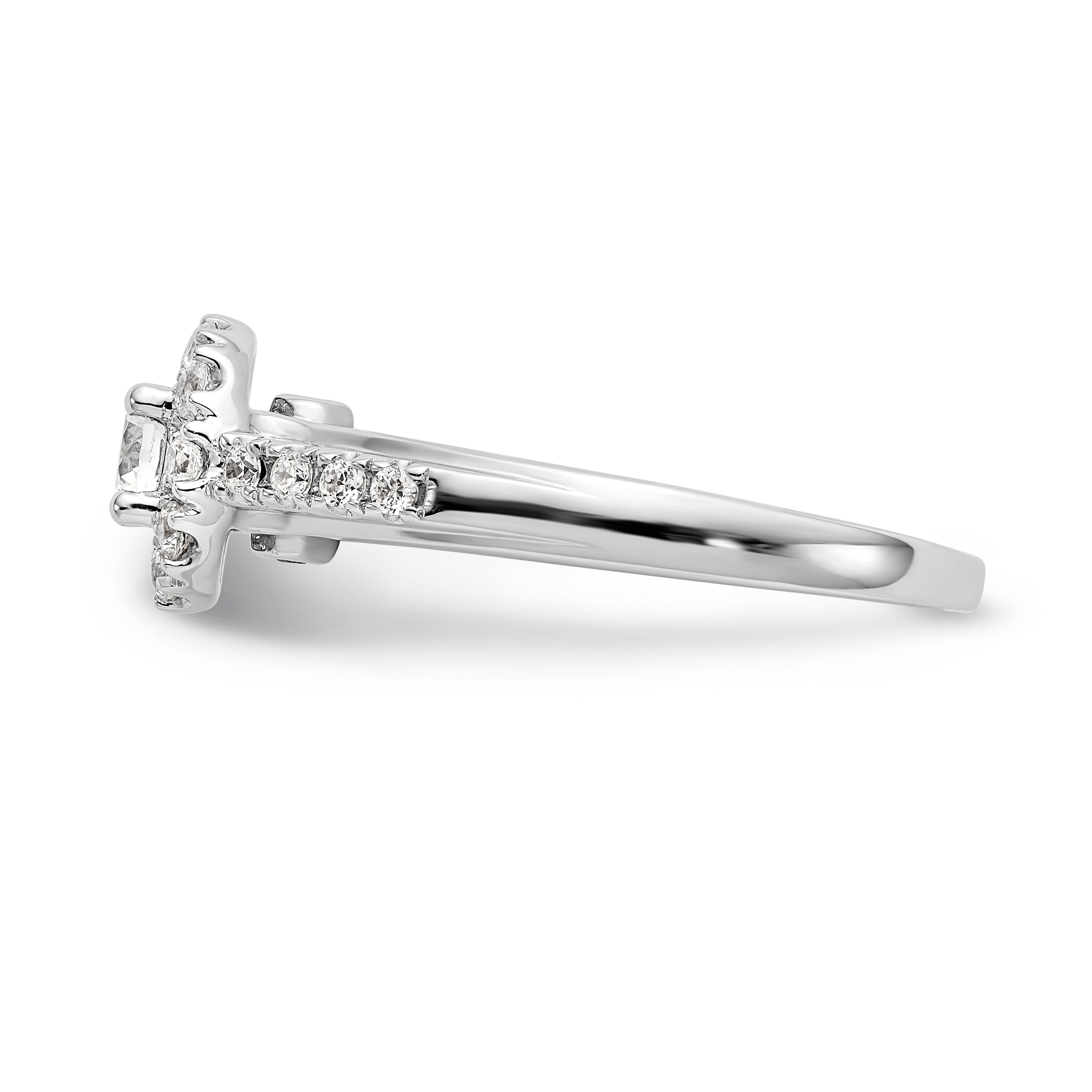 14K White Gold Round Simulated Diamond Halo Engagement Ring