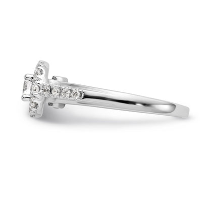 14K White Gold Round Simulated Diamond Halo Engagement Ring