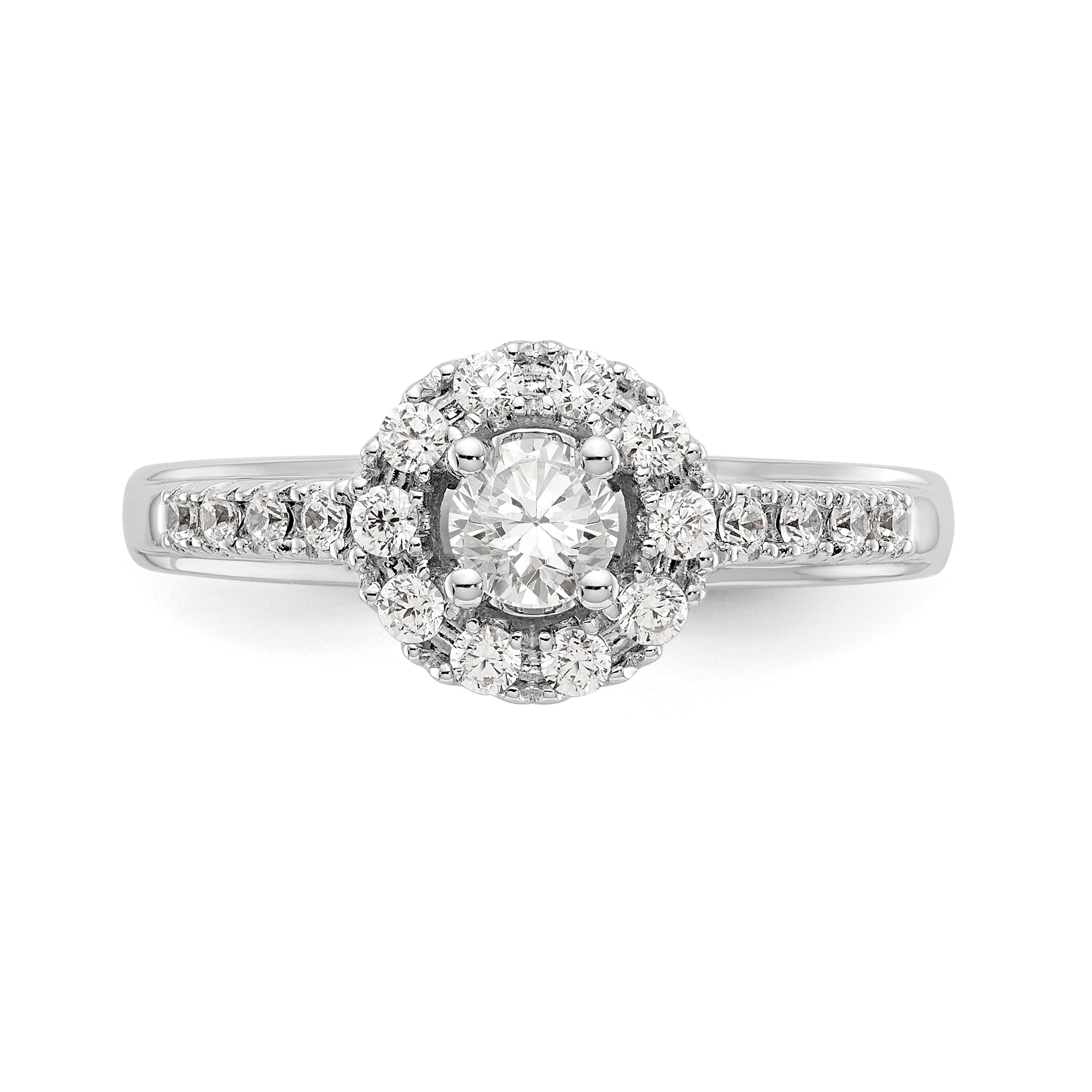 14K White Gold Round Simulated Diamond Halo Engagement Ring