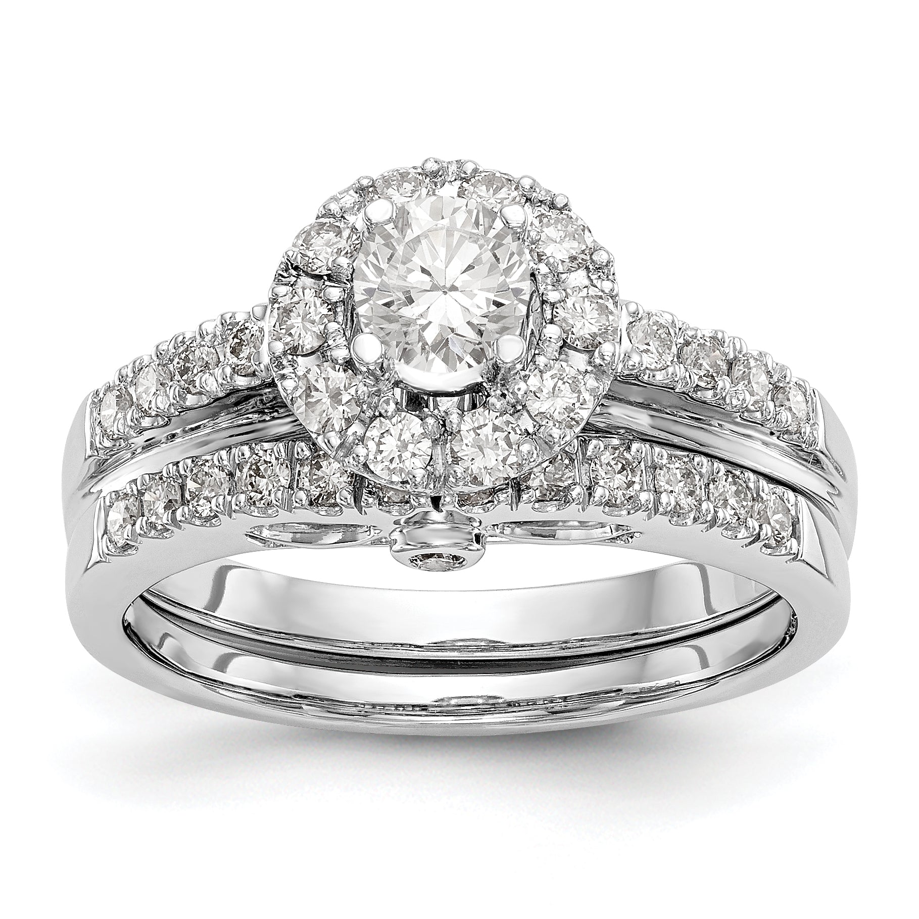 14K White Gold Round Simulated Diamond Halo Engagement Ring