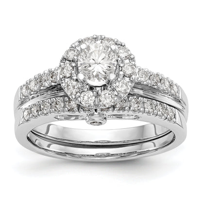 14K White Gold Round Simulated Diamond Halo Engagement Ring