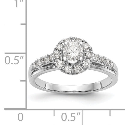 14K White Gold Round Simulated Diamond Halo Engagement Ring