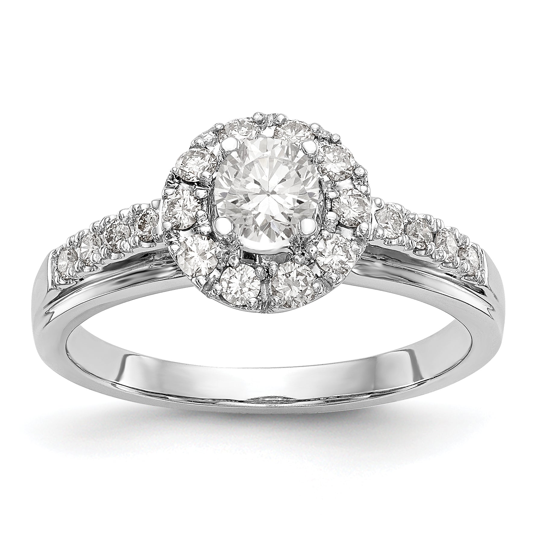 14K White Gold Round Simulated Diamond Halo Engagement Ring