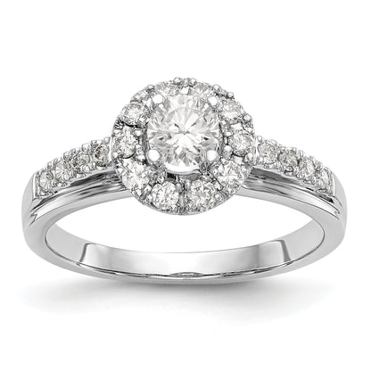 14K White Gold Round Simulated Diamond Halo Engagement Ring