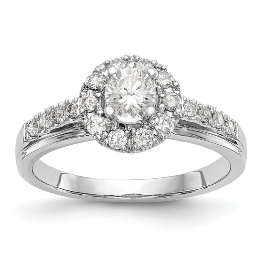 14K White Gold Round Simulated Diamond Halo Engagement Ring