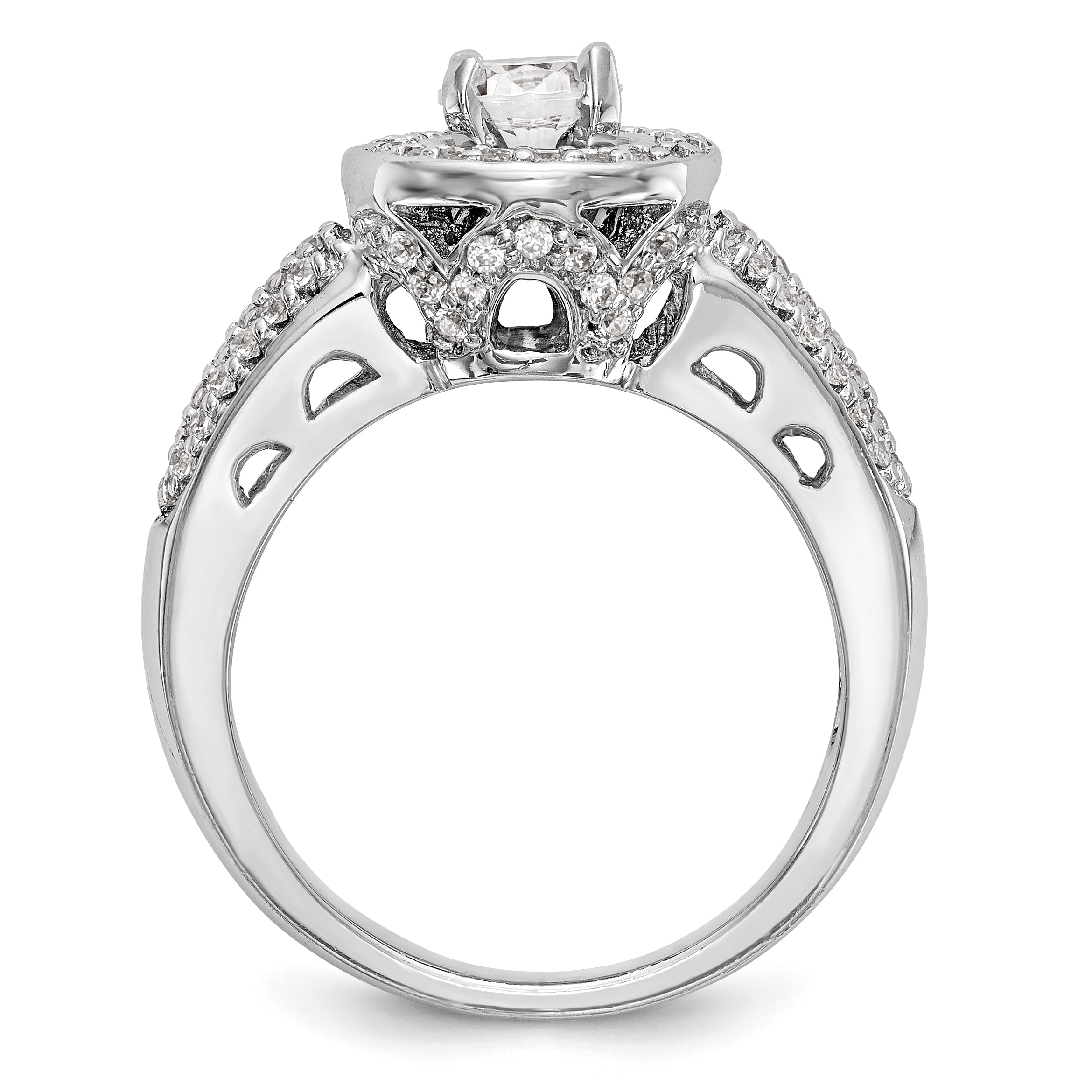 14K White Gold Round Simulated Diamond Halo Engagement Ring