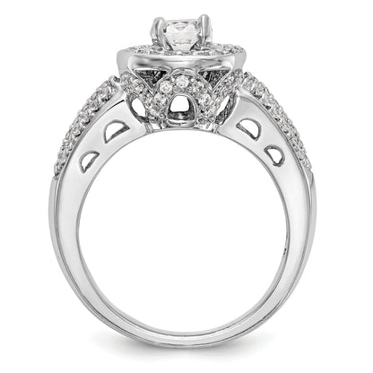 14K White Gold Round Simulated Diamond Halo Engagement Ring