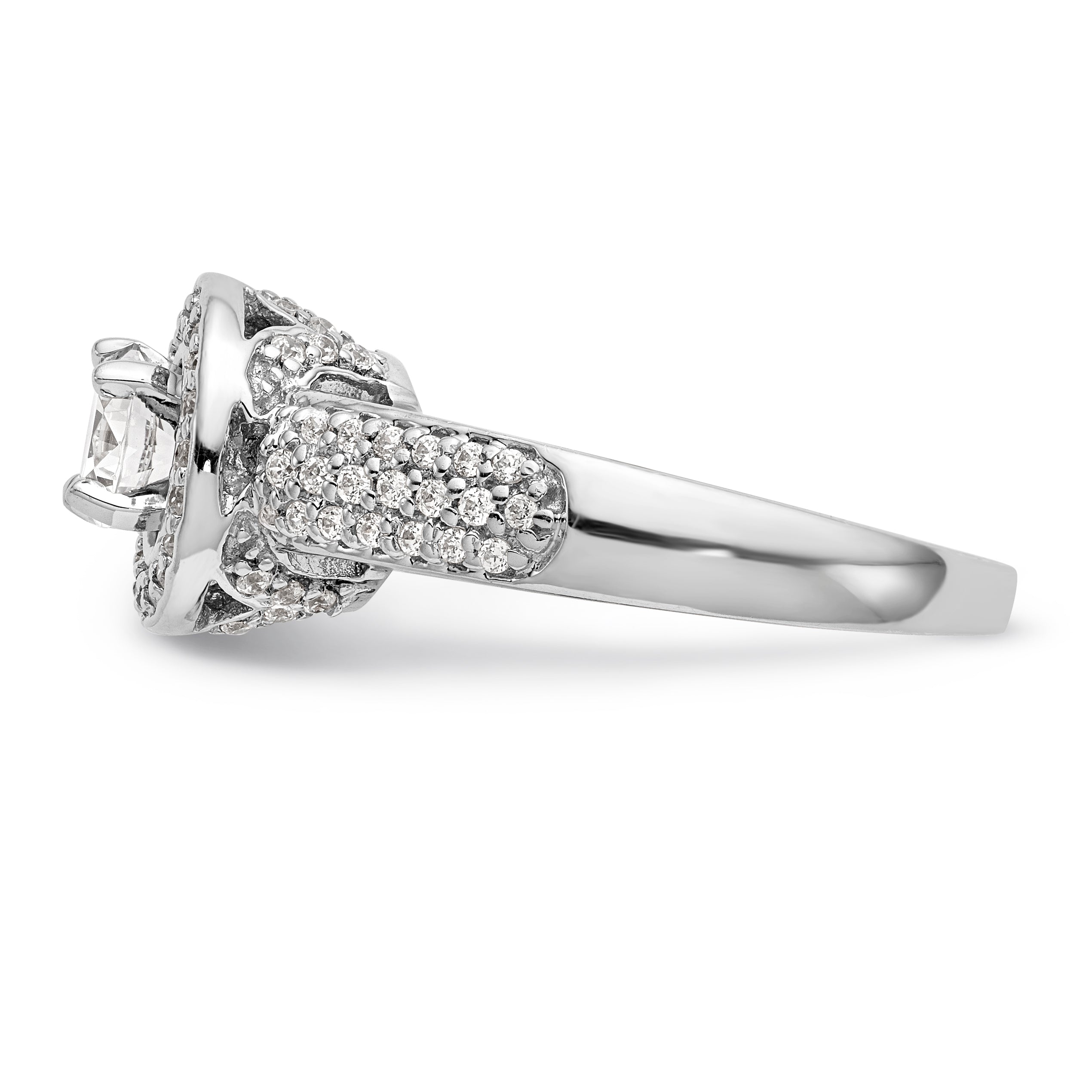 14K White Gold Round Simulated Diamond Halo Engagement Ring