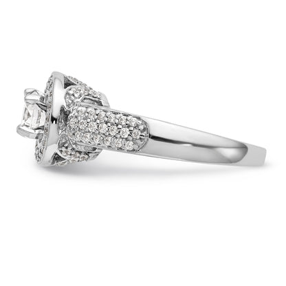 14K White Gold Round Simulated Diamond Halo Engagement Ring