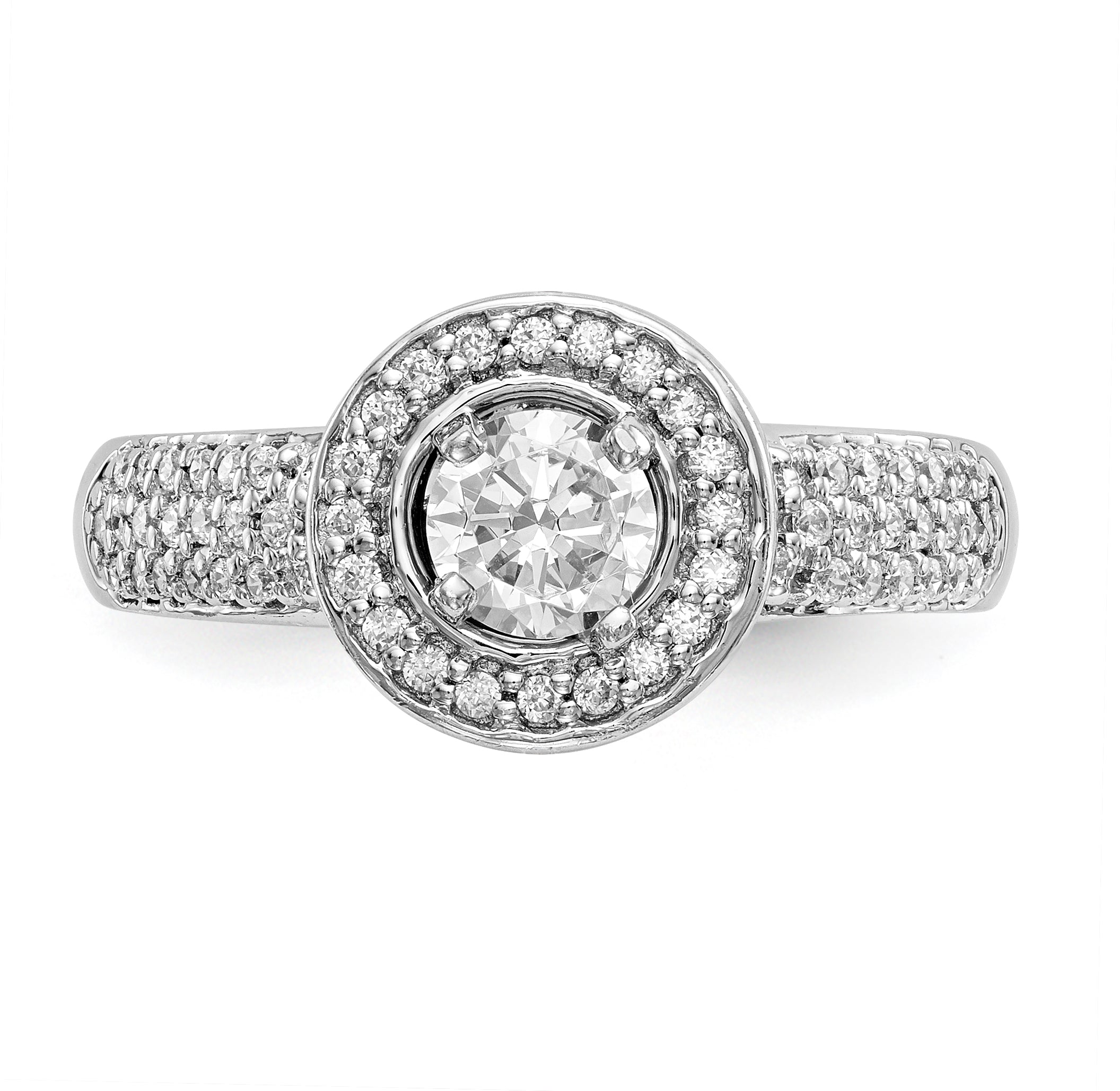 14K White Gold Round Simulated Diamond Halo Engagement Ring