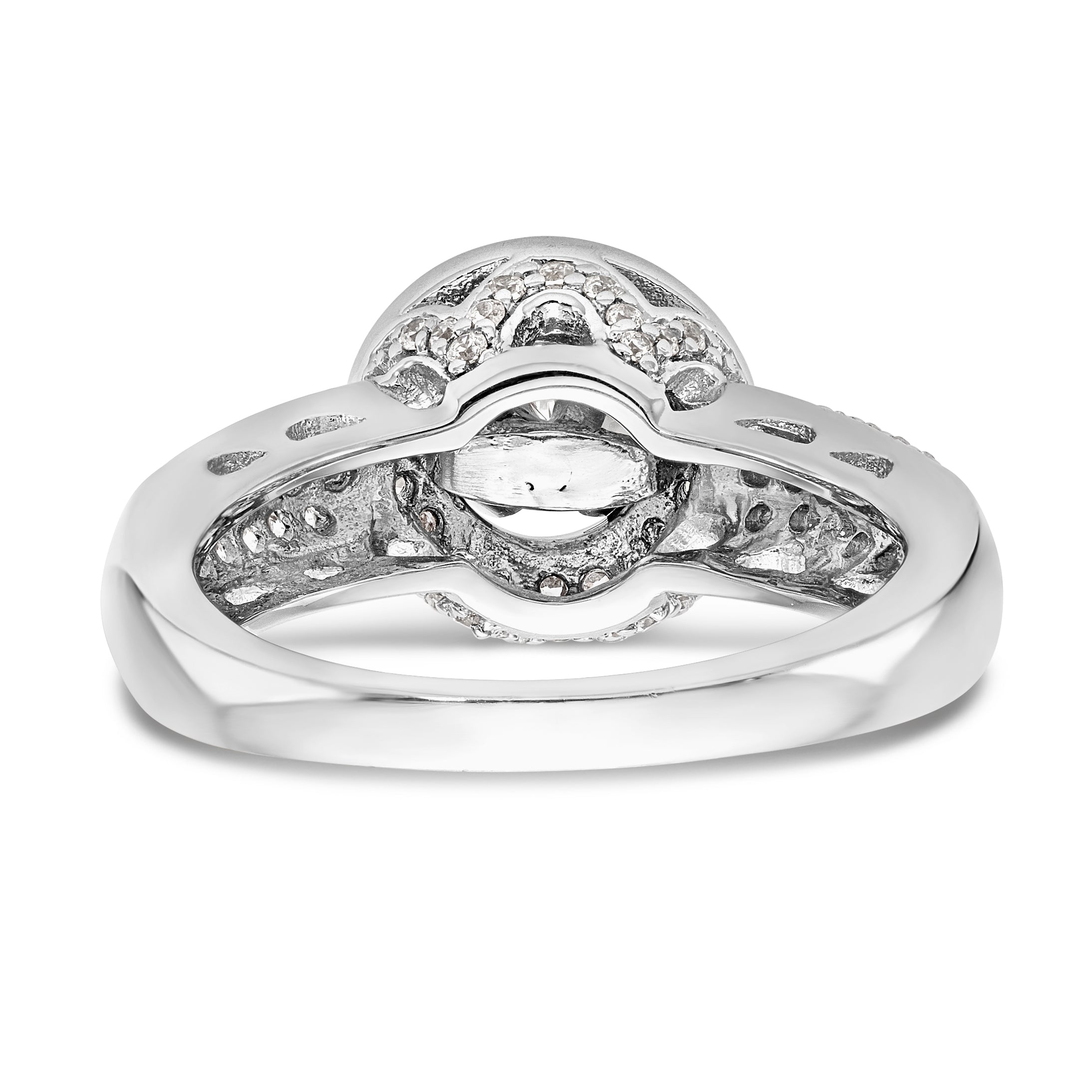 14K White Gold Round Simulated Diamond Halo Engagement Ring