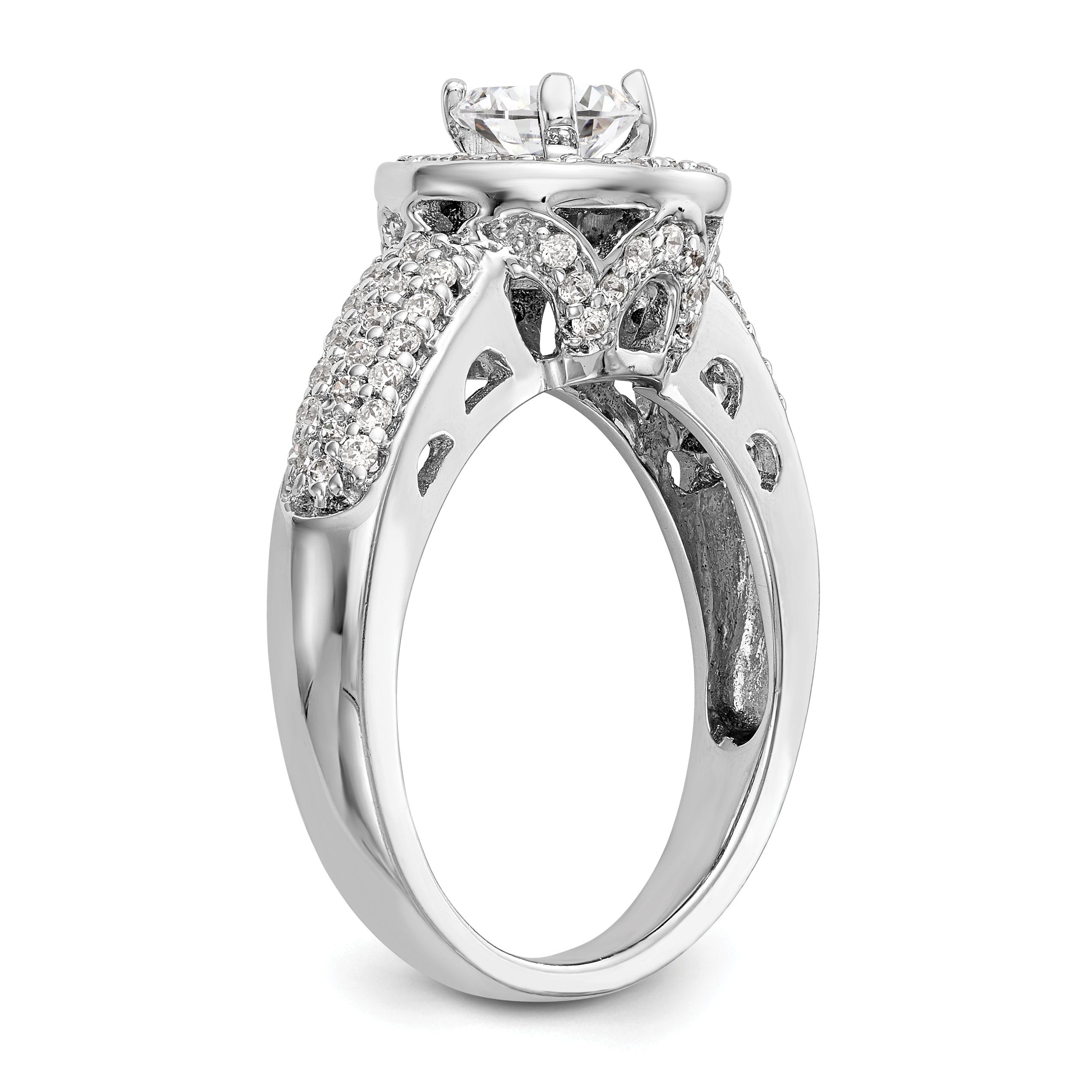 14K White Gold Round Simulated Diamond Halo Engagement Ring