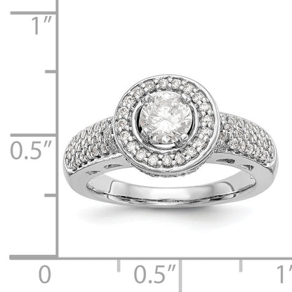 14K White Gold Round Simulated Diamond Halo Engagement Ring