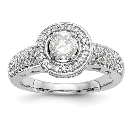 14K White Gold Round Simulated Diamond Halo Engagement Ring