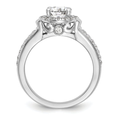 14K White Gold Round Simulated Diamond Halo Engagement Ring