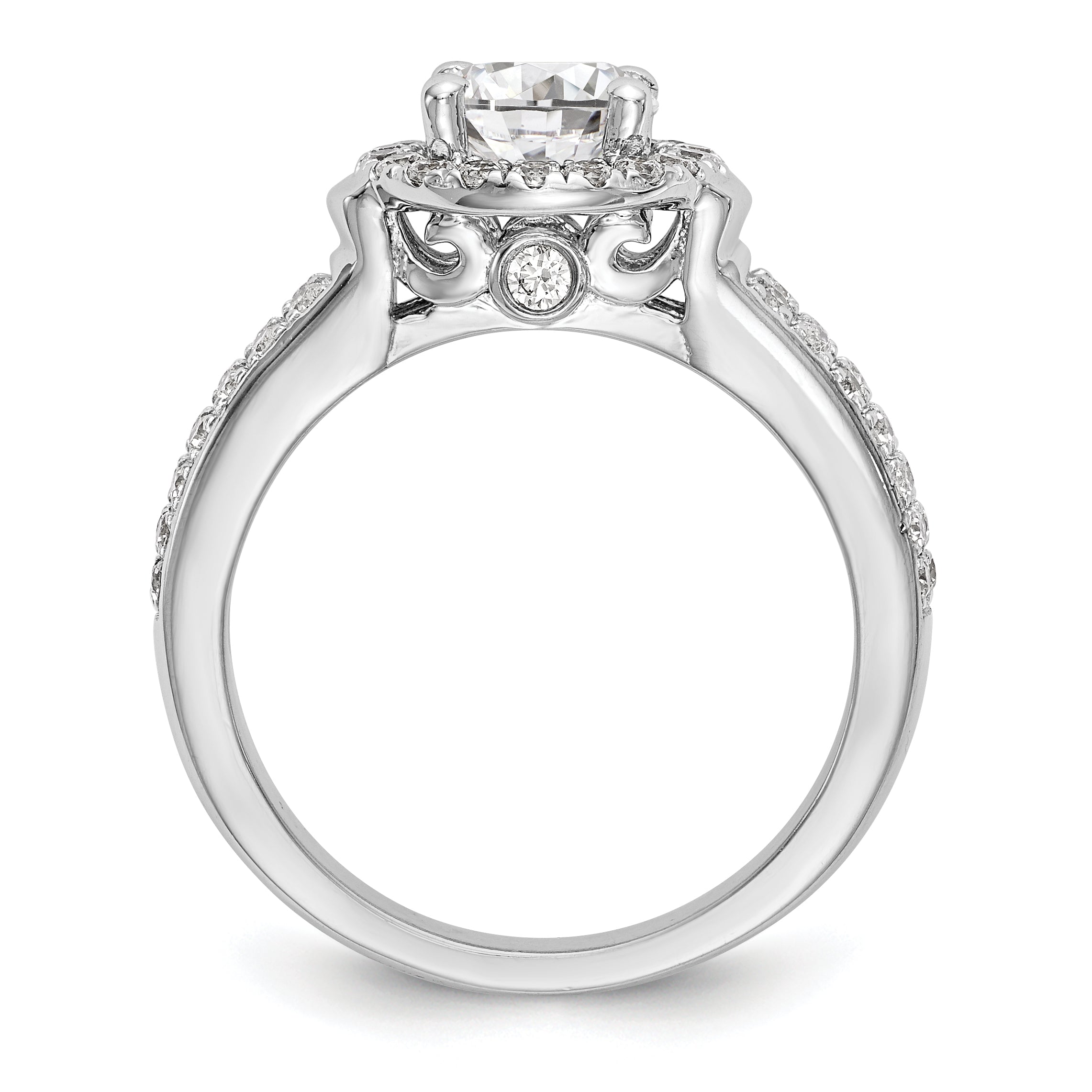 14K White Gold Round Simulated Diamond Halo Engagement Ring