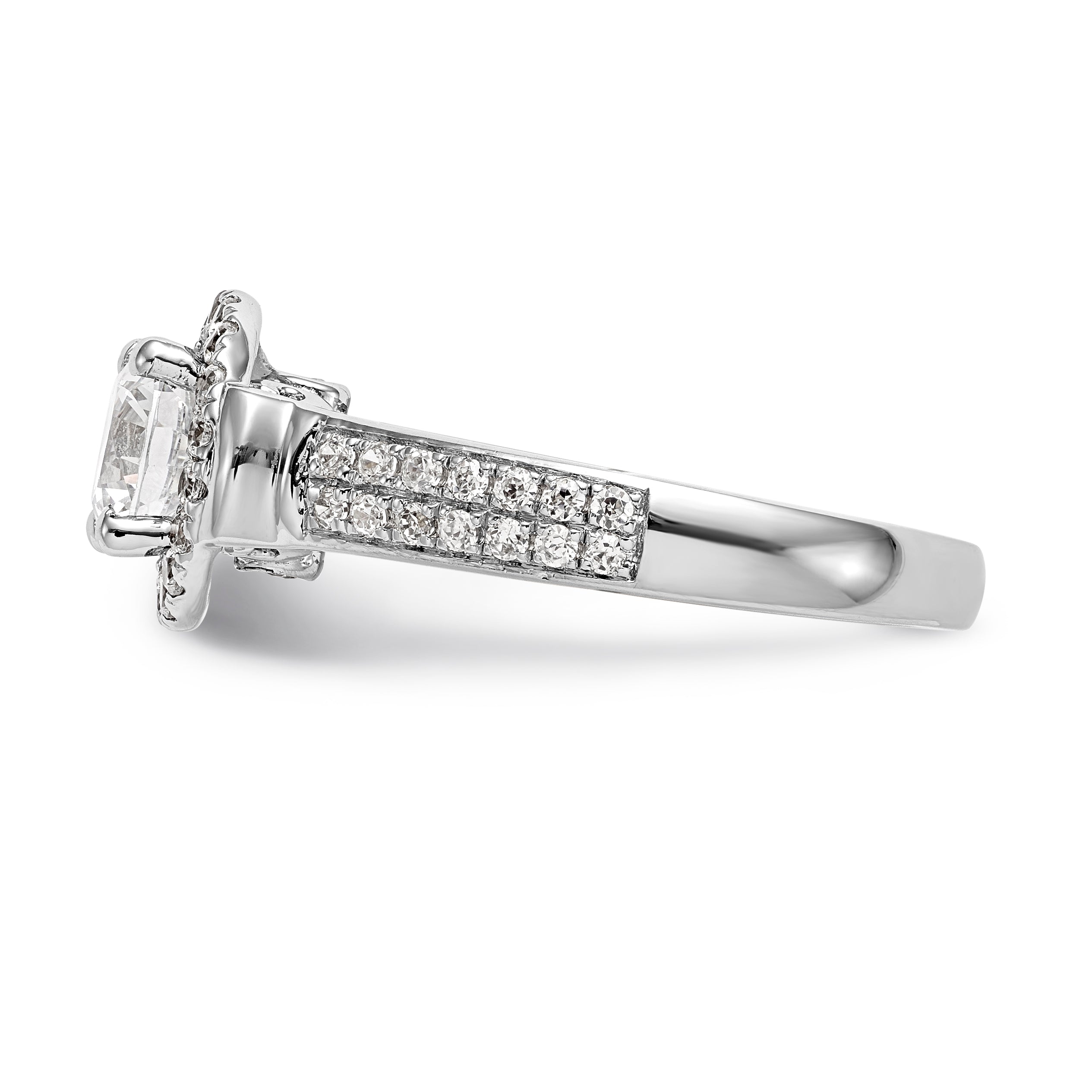 14K White Gold Round Simulated Diamond Halo Engagement Ring