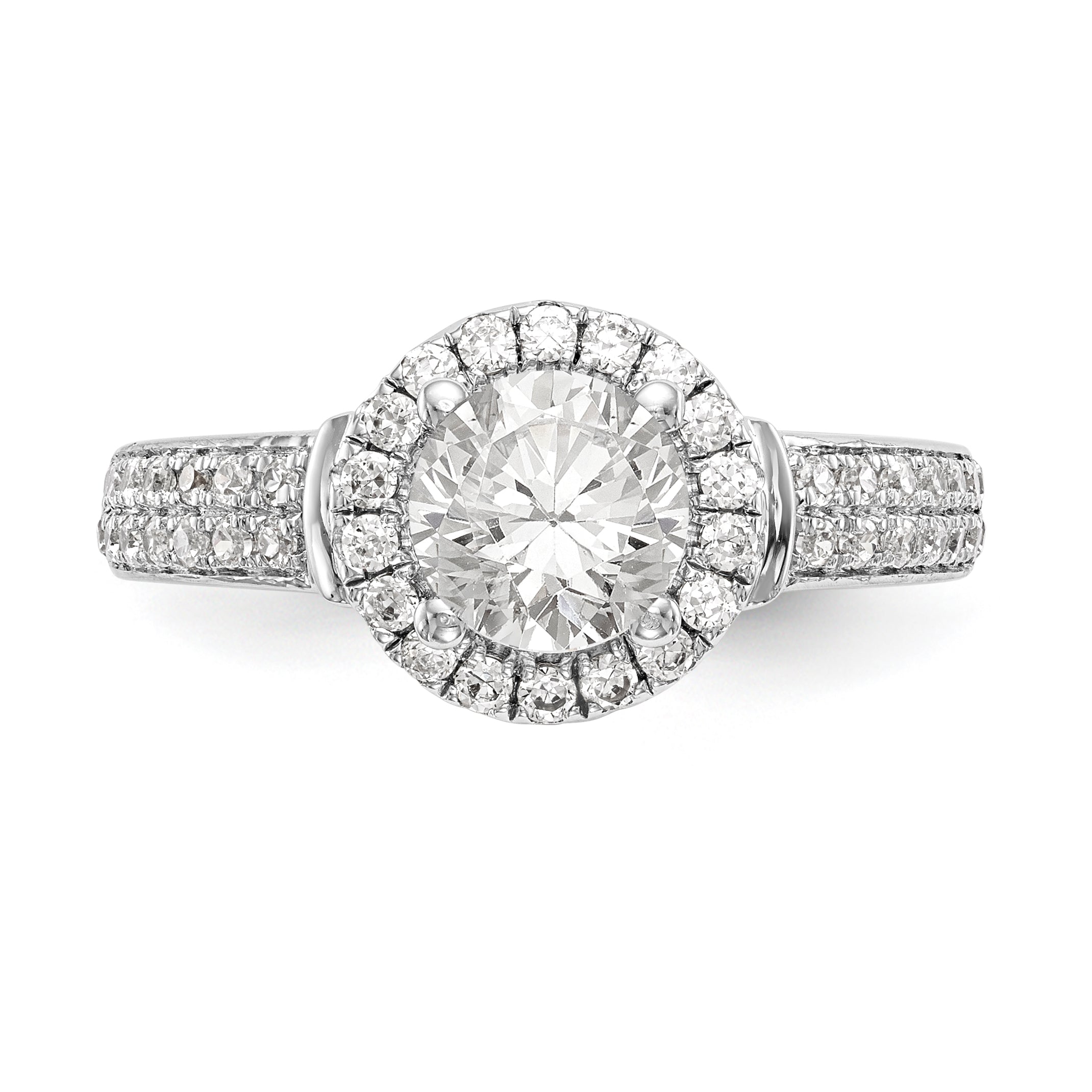14K White Gold Round Simulated Diamond Halo Engagement Ring