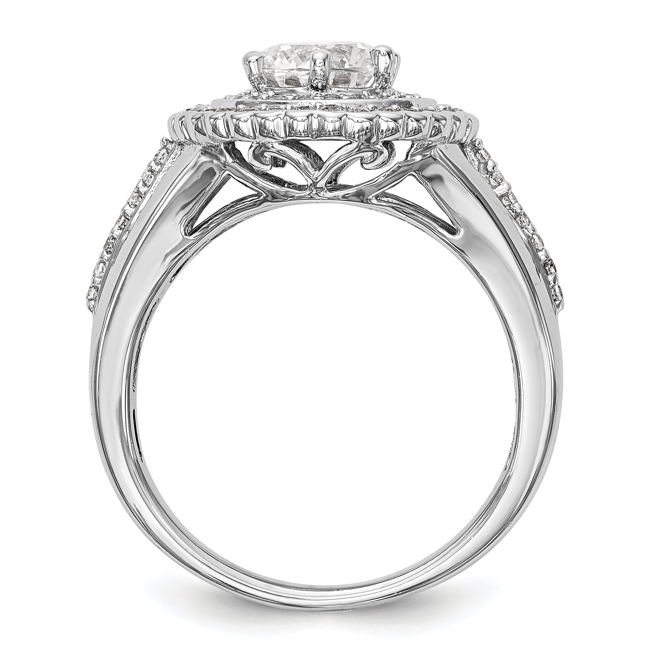 14KW Round Simulated Diamond Double Halo Engagement Ring