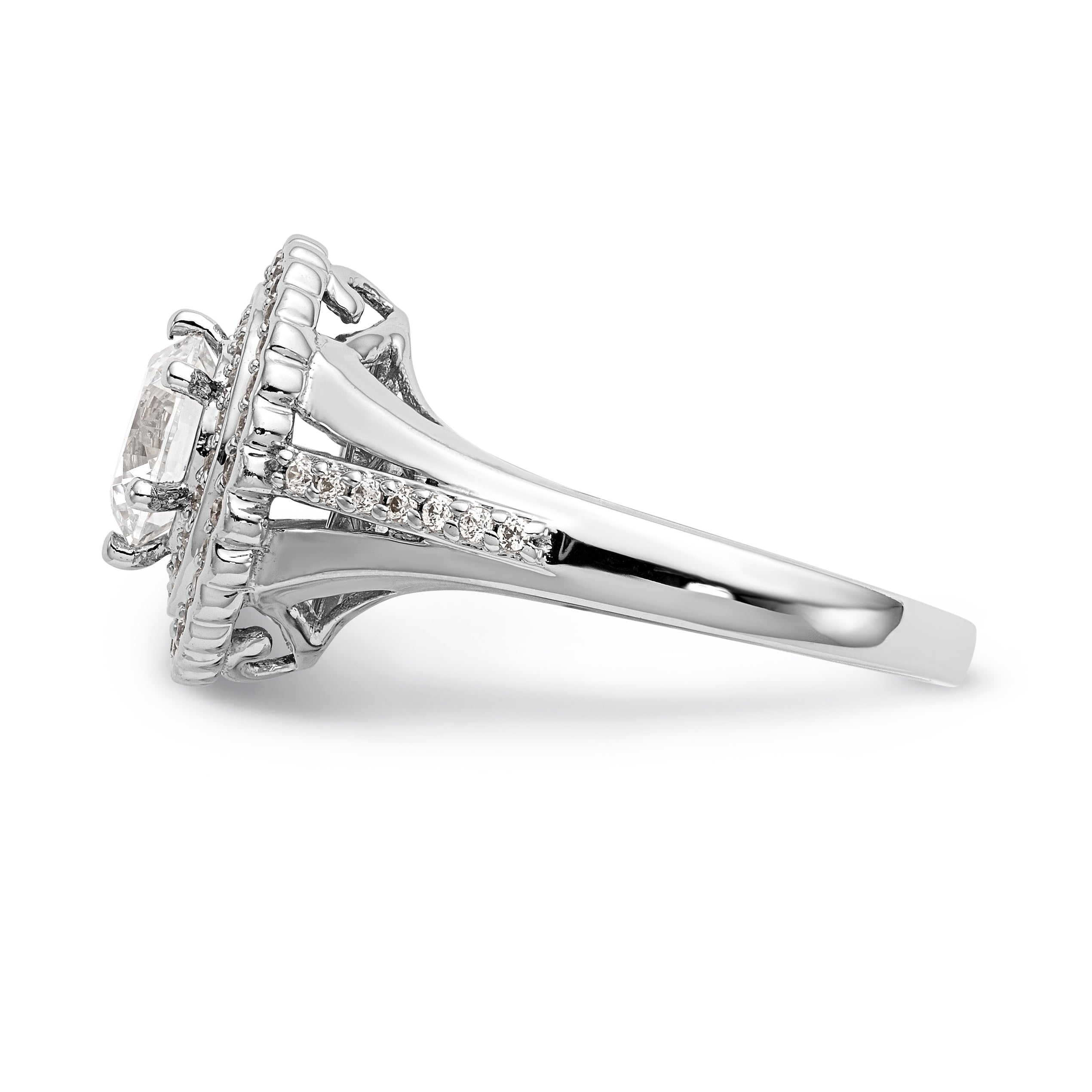 14KW Round Simulated Diamond Double Halo Engagement Ring