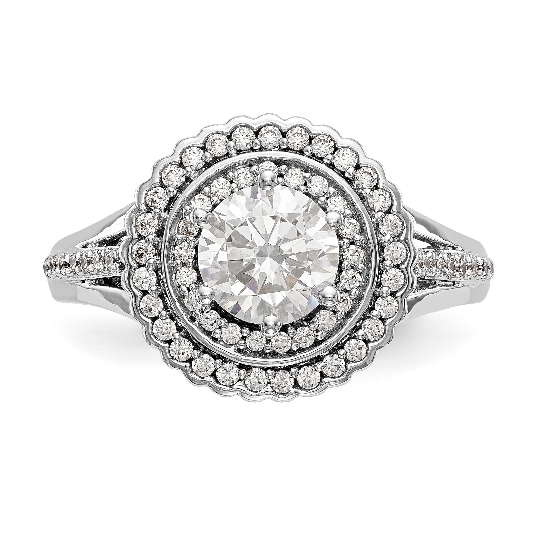 14KW Round Simulated Diamond Double Halo Engagement Ring