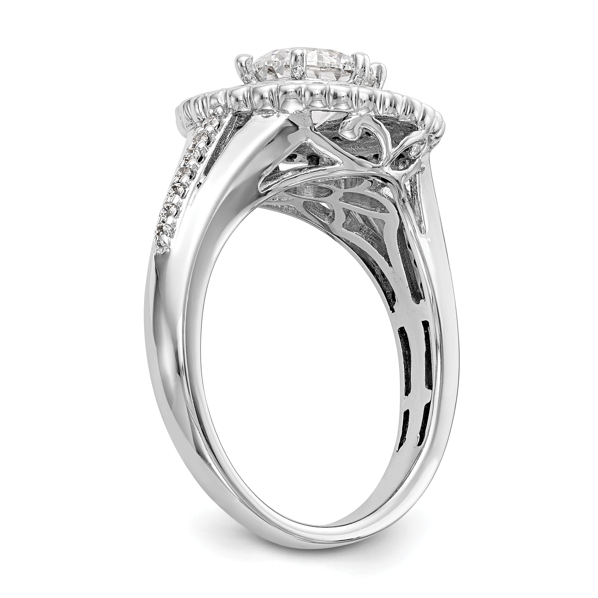 14KW Round Simulated Diamond Double Halo Engagement Ring