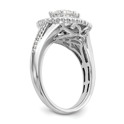 14KW Round Simulated Diamond Double Halo Engagement Ring