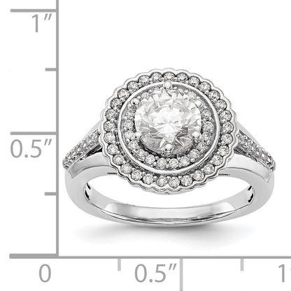 14KW Round Simulated Diamond Double Halo Engagement Ring