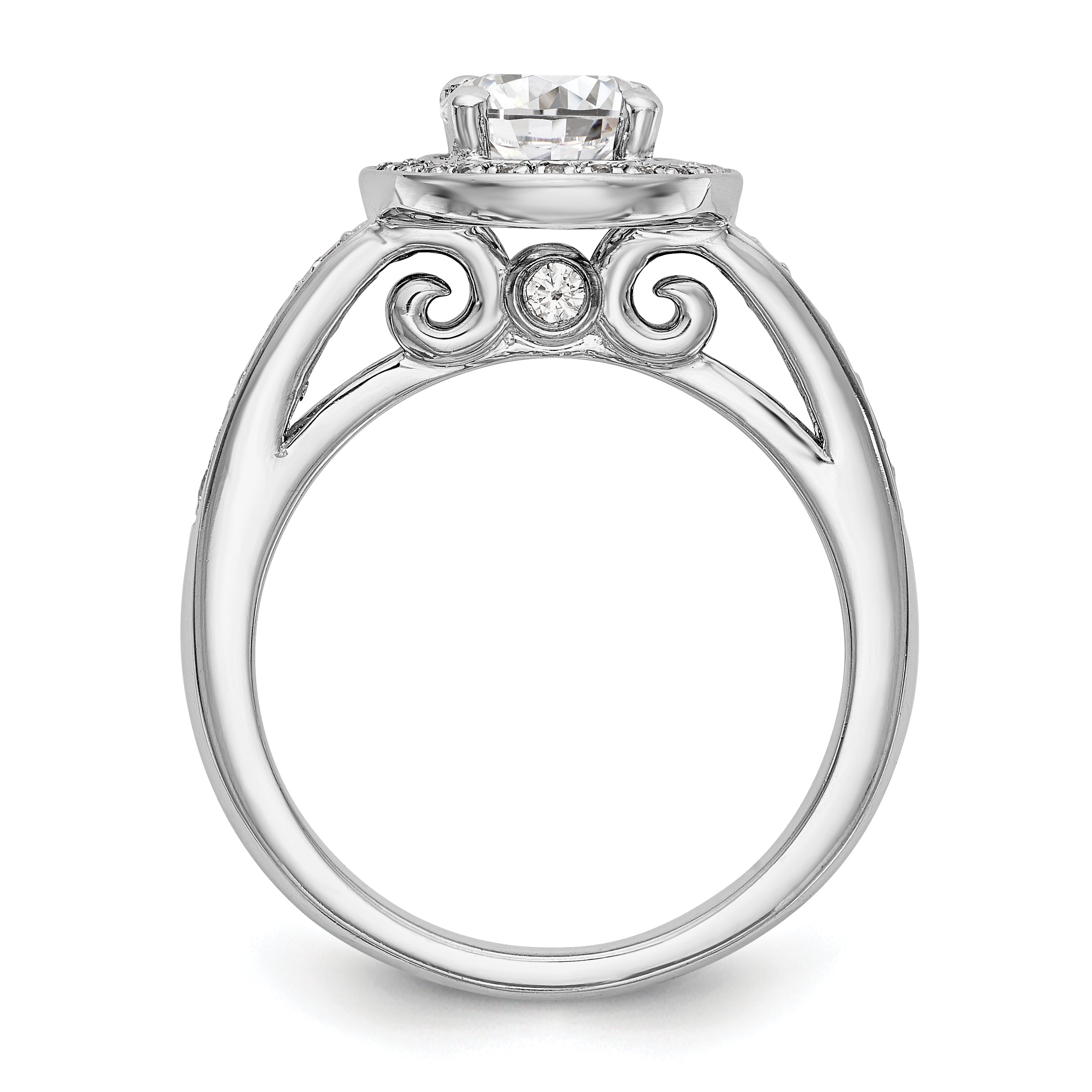 14K White Gold Round Simulated Diamond Halo Engagement Ring