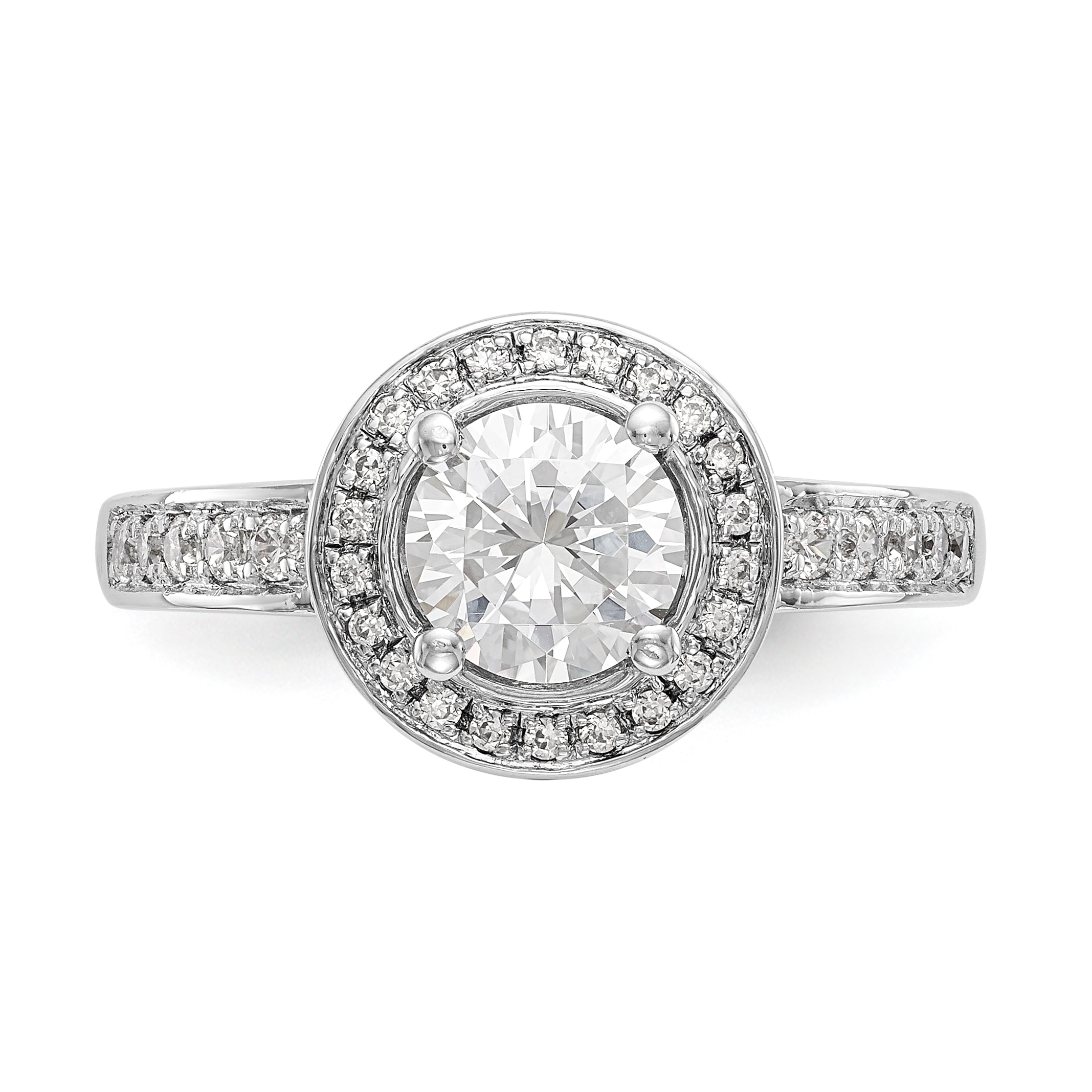 14K White Gold Round Simulated Diamond Halo Engagement Ring