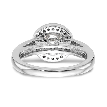 14K White Gold Round Simulated Diamond Halo Engagement Ring