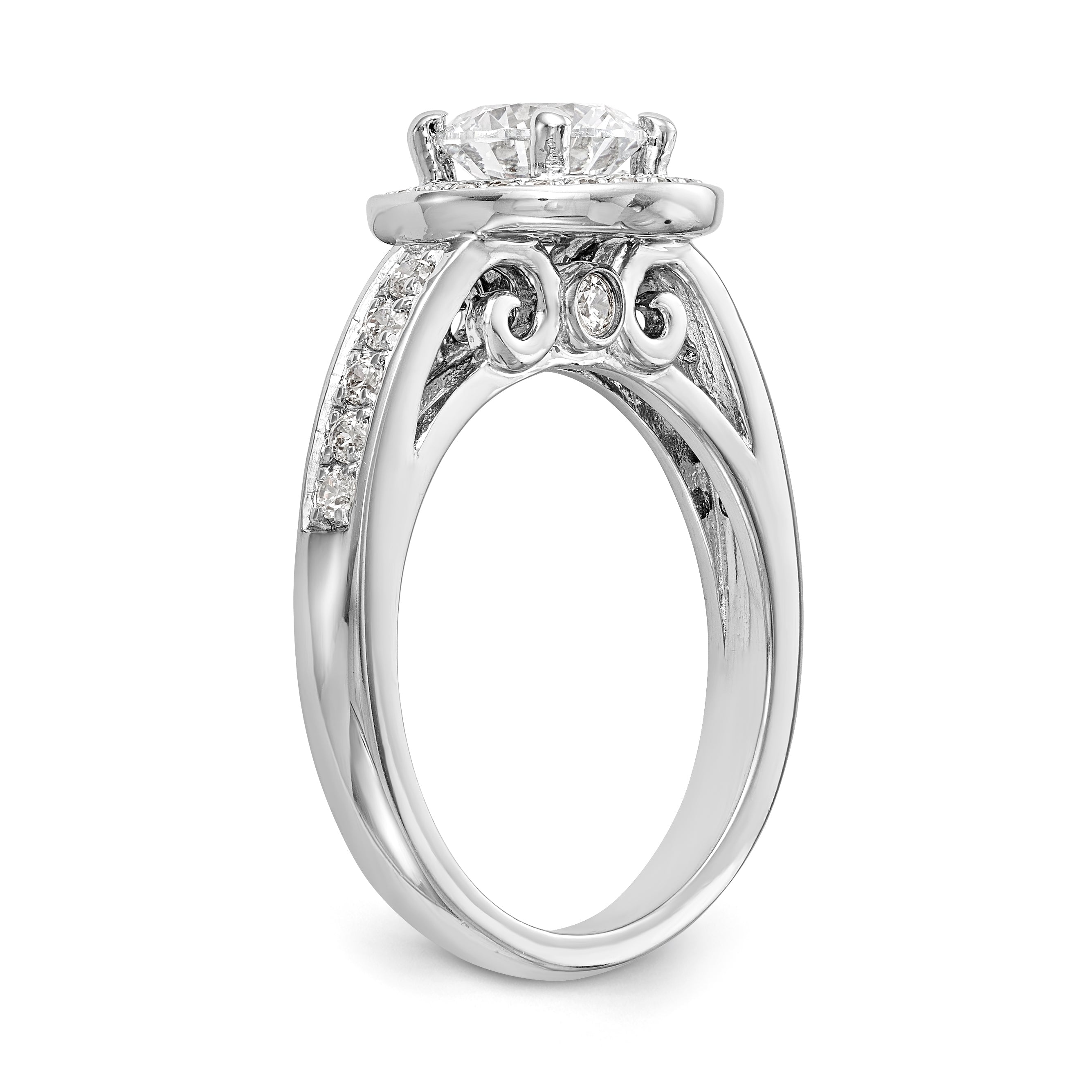 14K White Gold Round Simulated Diamond Halo Engagement Ring