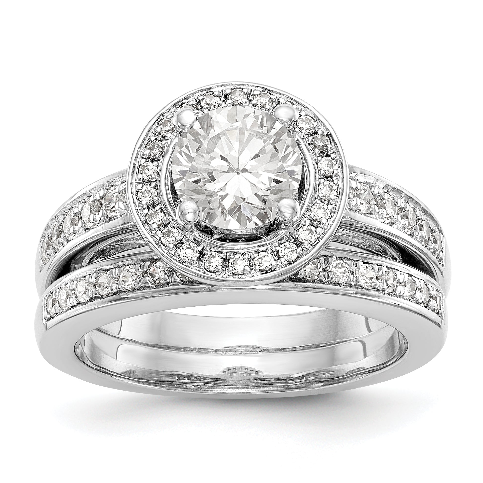 14K White Gold Round Simulated Diamond Halo Engagement Ring