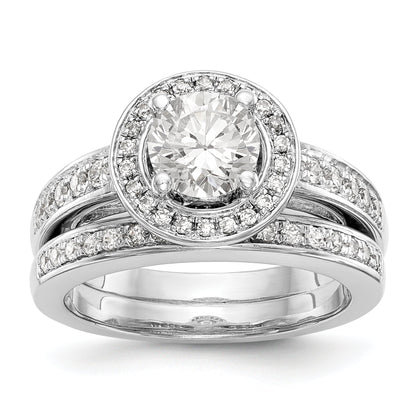 14K White Gold Round Simulated Diamond Halo Engagement Ring