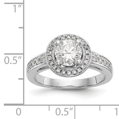 14K White Gold Round Simulated Diamond Halo Engagement Ring