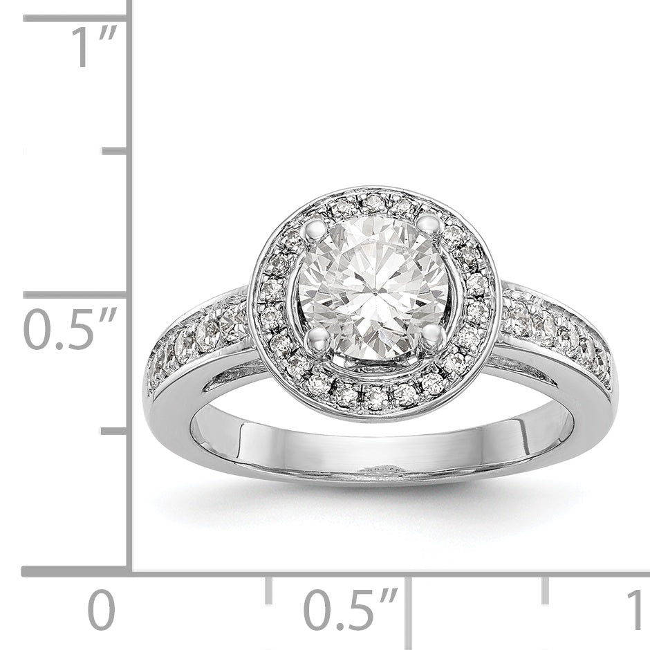 14K White Gold Round Simulated Diamond Halo Engagement Ring