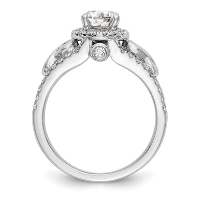 14K White Gold Round Simulated Diamond Halo Engagement Ring
