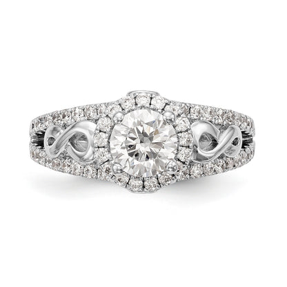 14K White Gold Round Simulated Diamond Halo Engagement Ring