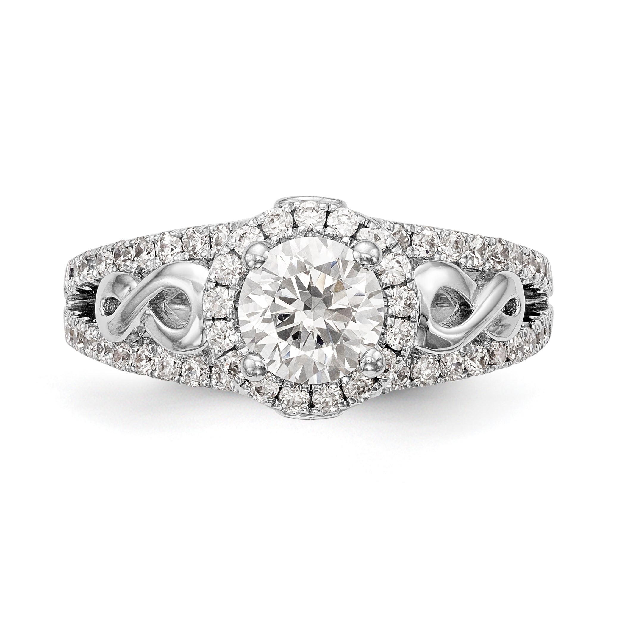 14K White Gold Round Simulated Diamond Halo Engagement Ring