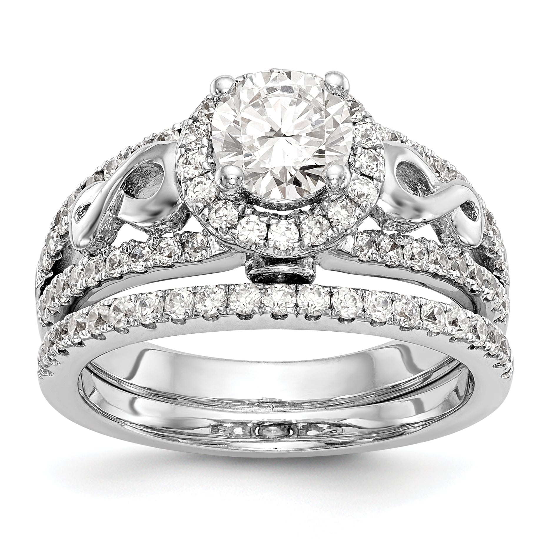 14K White Gold Round Simulated Diamond Halo Engagement Ring