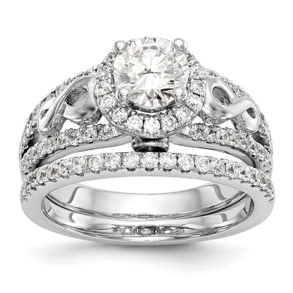 14K White Gold Round Simulated Diamond Halo Engagement Ring