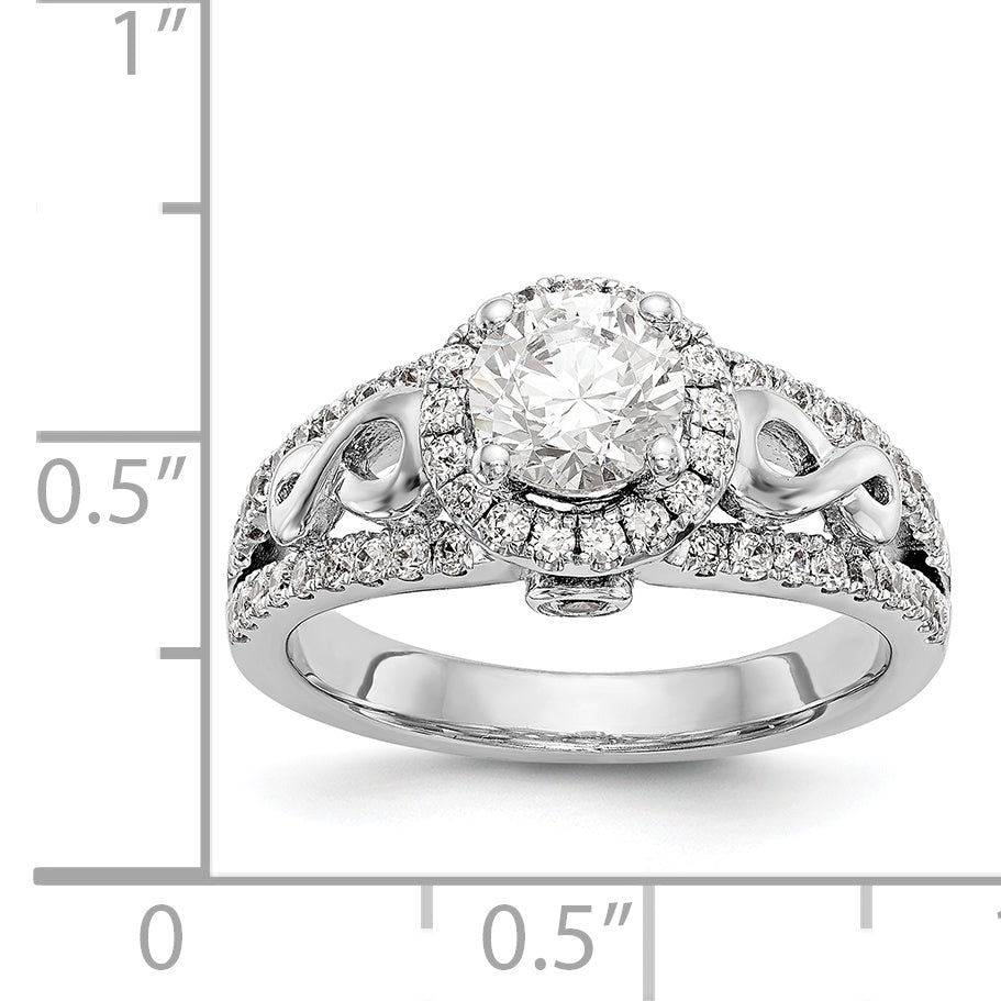 14K White Gold Round Simulated Diamond Halo Engagement Ring