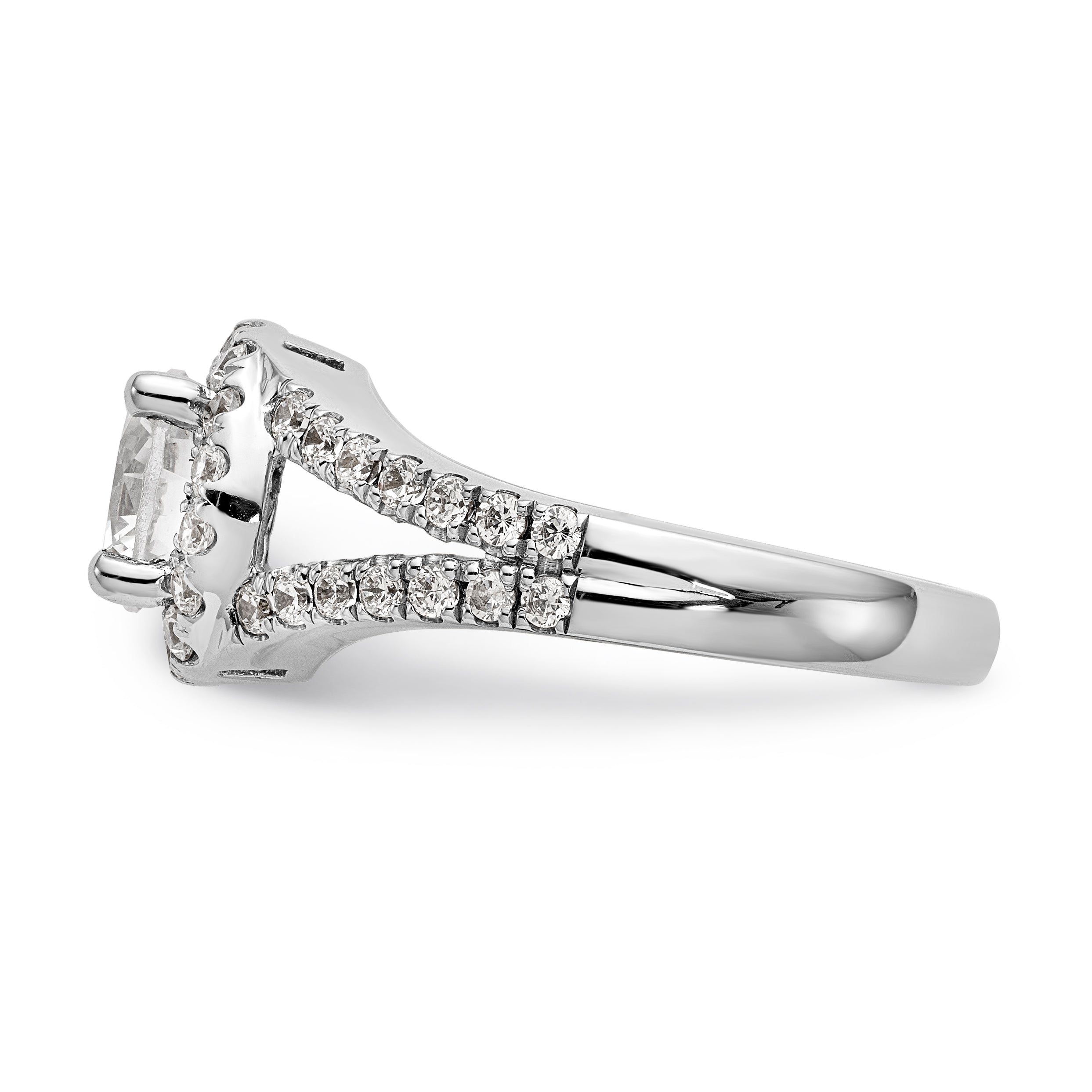 14K White Gold Round Simulated Diamond Halo Engagement Ring