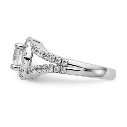 14K White Gold Round Simulated Diamond Halo Engagement Ring