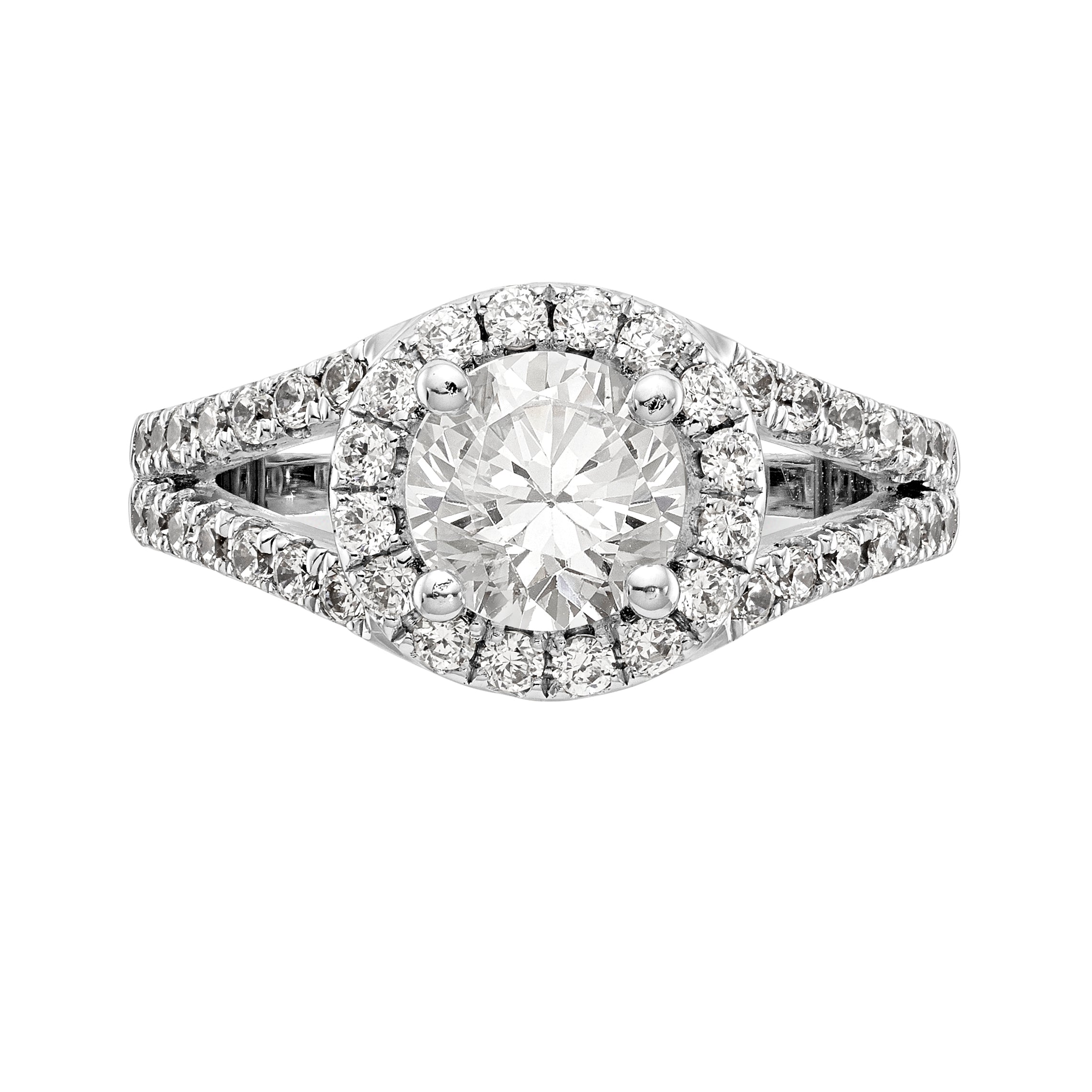 14K White Gold Round Simulated Diamond Halo Engagement Ring