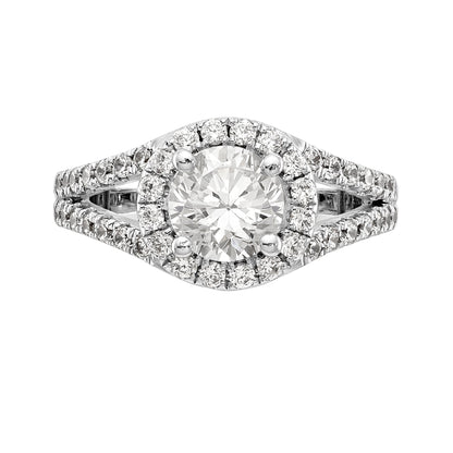 14K White Gold Round Simulated Diamond Halo Engagement Ring