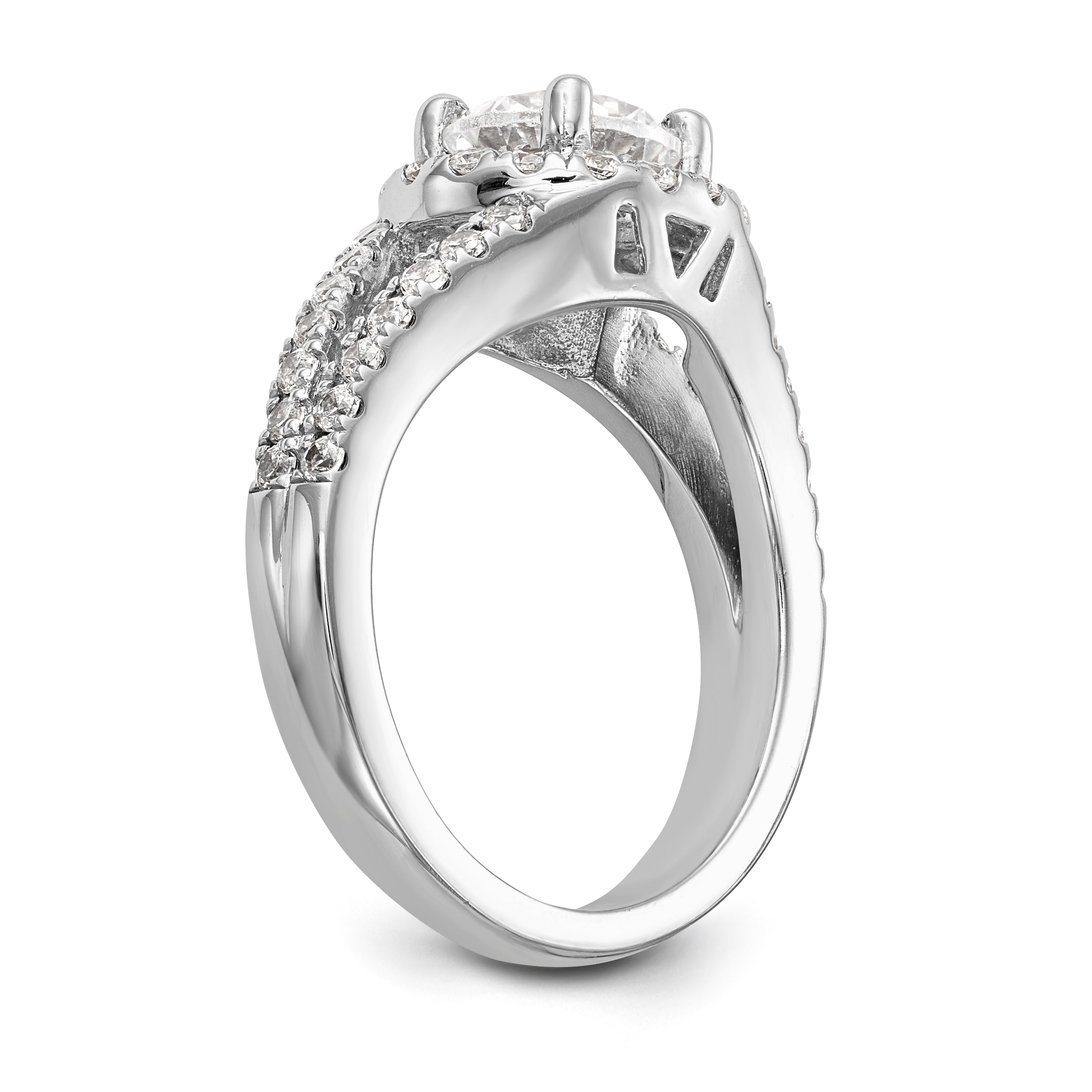 14K White Gold Round Simulated Diamond Halo Engagement Ring